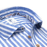 R2 Amsterdam Linen Stripe Shirt Kobalt