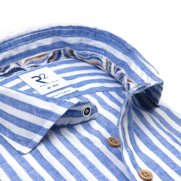 R2 Amsterdam Linen Stripe Shirt Kobalt