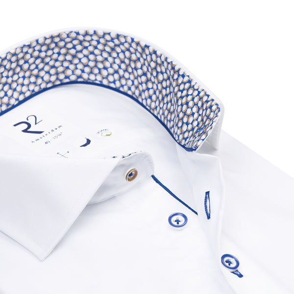 R2 Amsterdam Contrast Button Shirt White