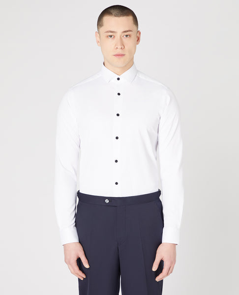 Remus Uomo Slim Black Button Shirt White