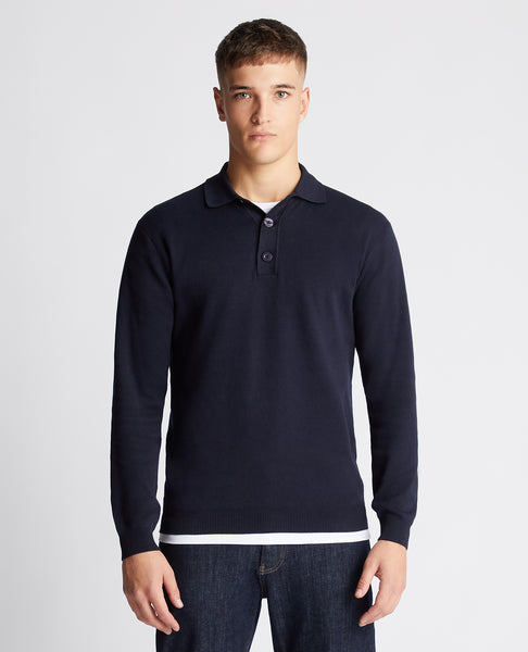 Remus Uomo Long Sleeve Polo Navy