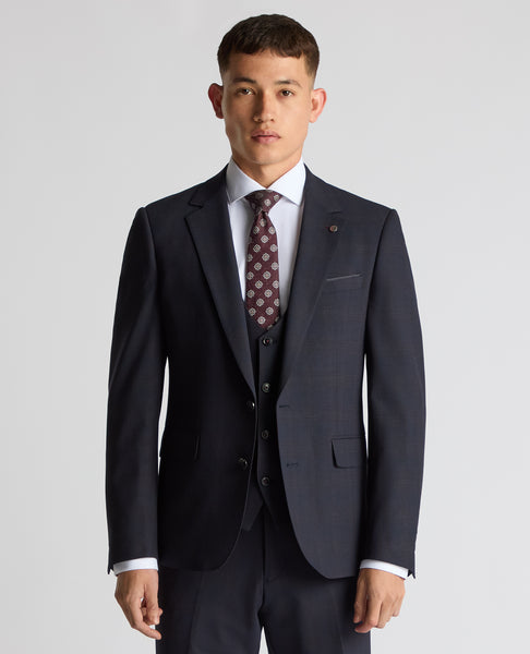 Remus Uomo Matteo Slim Check Jacket Navy