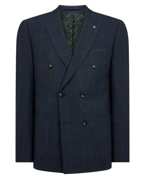 Remus Uomo Double Breasted Check Marcelo Jacket Blue