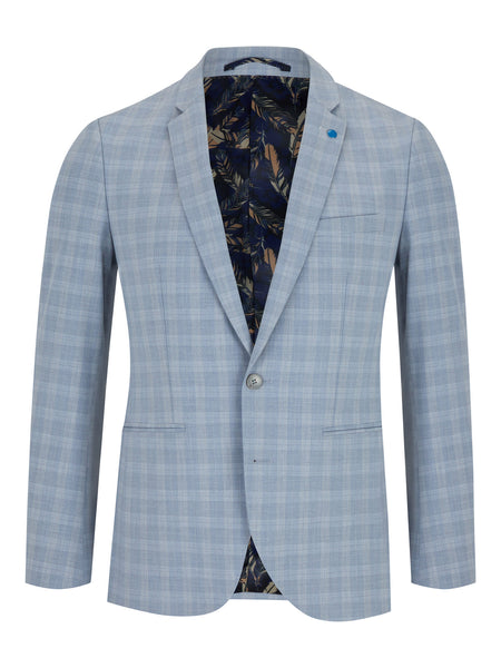Spin Zach Check Suit 2pc Light Blue