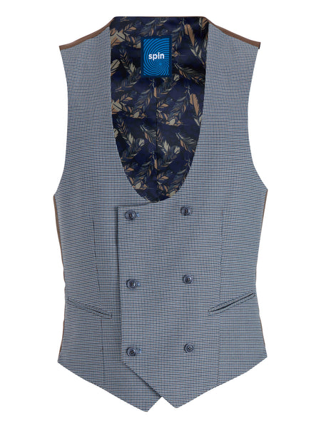 Spin Trey Double Breast Check Waistcoat Blue