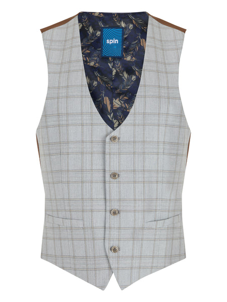 Spin Jaden Check Waistcoat Light Grey