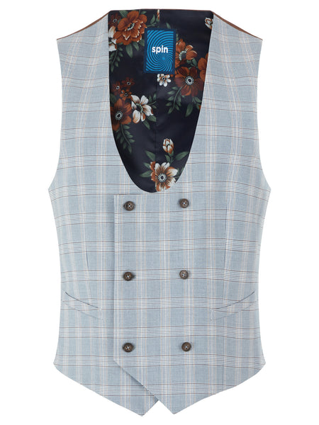 Spin Trey Check Waistcoat Light Blue