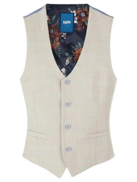 Spin Jayden Check Waistcoat Sand
