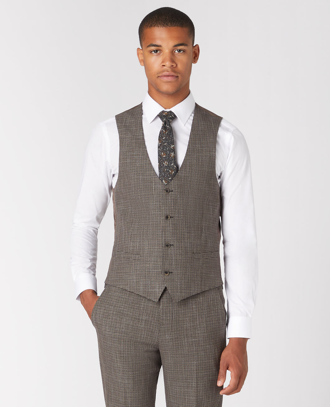 Remus Uomo Taupe Laurino Mix + Match Suit Waistcoat 52183/Check 98 Brown