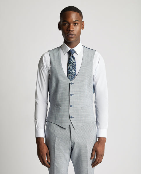 Remus Uomo Matteo Check Waistcoat Light Blue