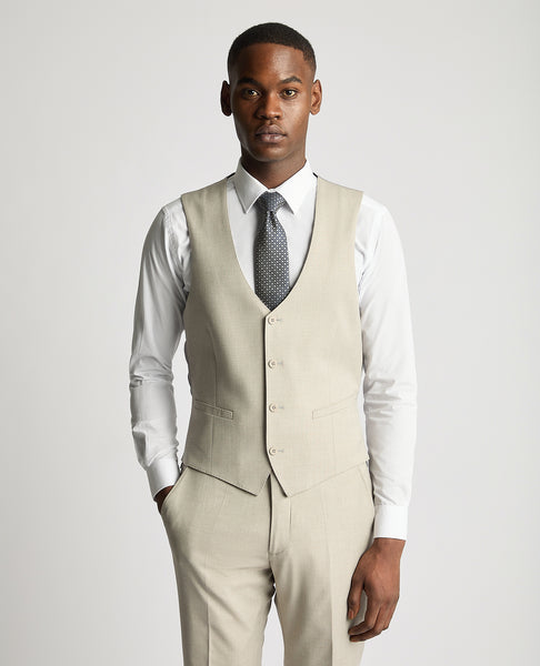 Remus Uomo Mario Slim Linen Waistcoat Sand