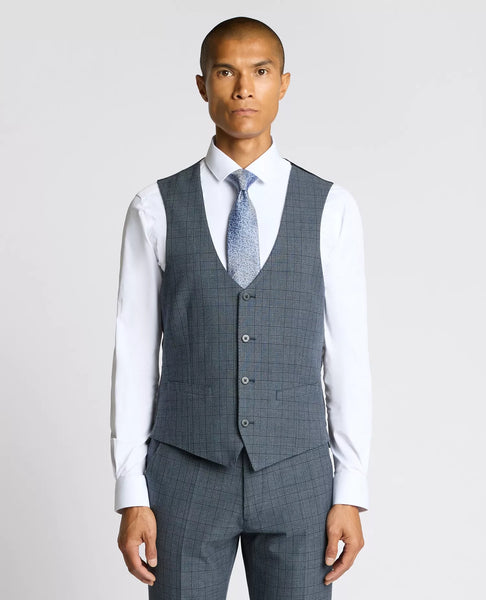 Remus Uomo Matteo Check Waistcoat Blue