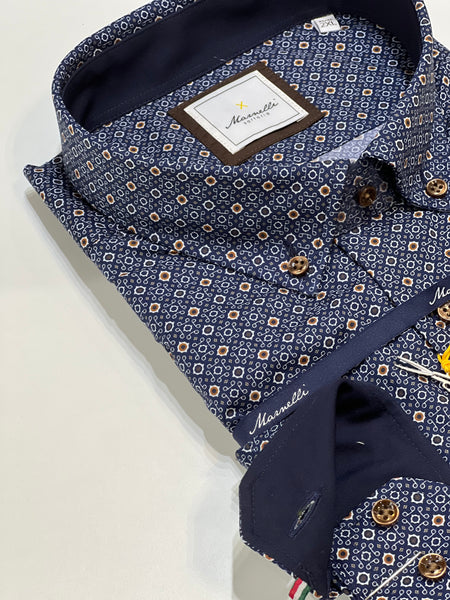 Marnelli Button Down Print Shirt Navy