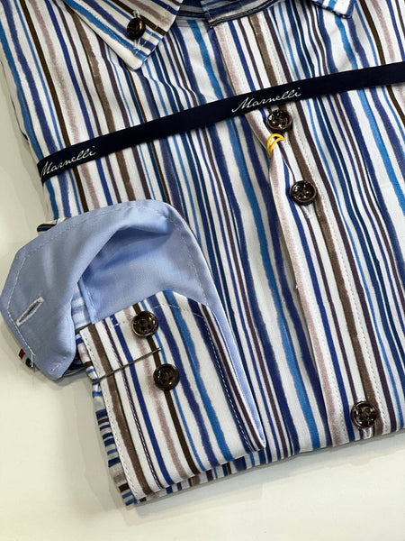 Marnelli Button Down Stripe Shirt Blue