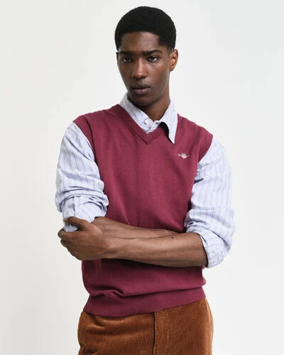 Gant V-neck Sleeveless Pullover Wine Red