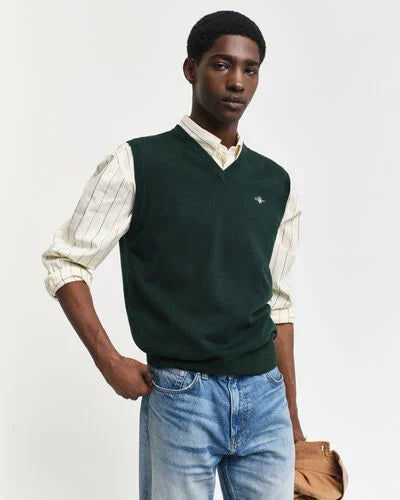 Gant V-neck Sleeveless Pullover Tartan Green