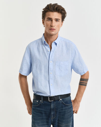 Gant Short Sleeve Linen Shirt Capri Blue
