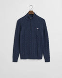 Gant Cable Knit Half zip Denim Melange