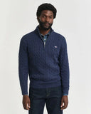 Gant Cable Knit Half zip Denim Melange