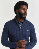 Gant Cable Knit Half zip Denim Melange