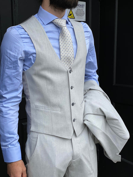 Remus Matteo Stripe Waistcoat Light Grey
