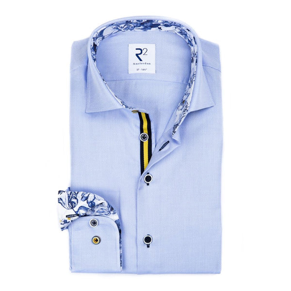 R2  Amsterdam Trim Print Shirt Light Blue