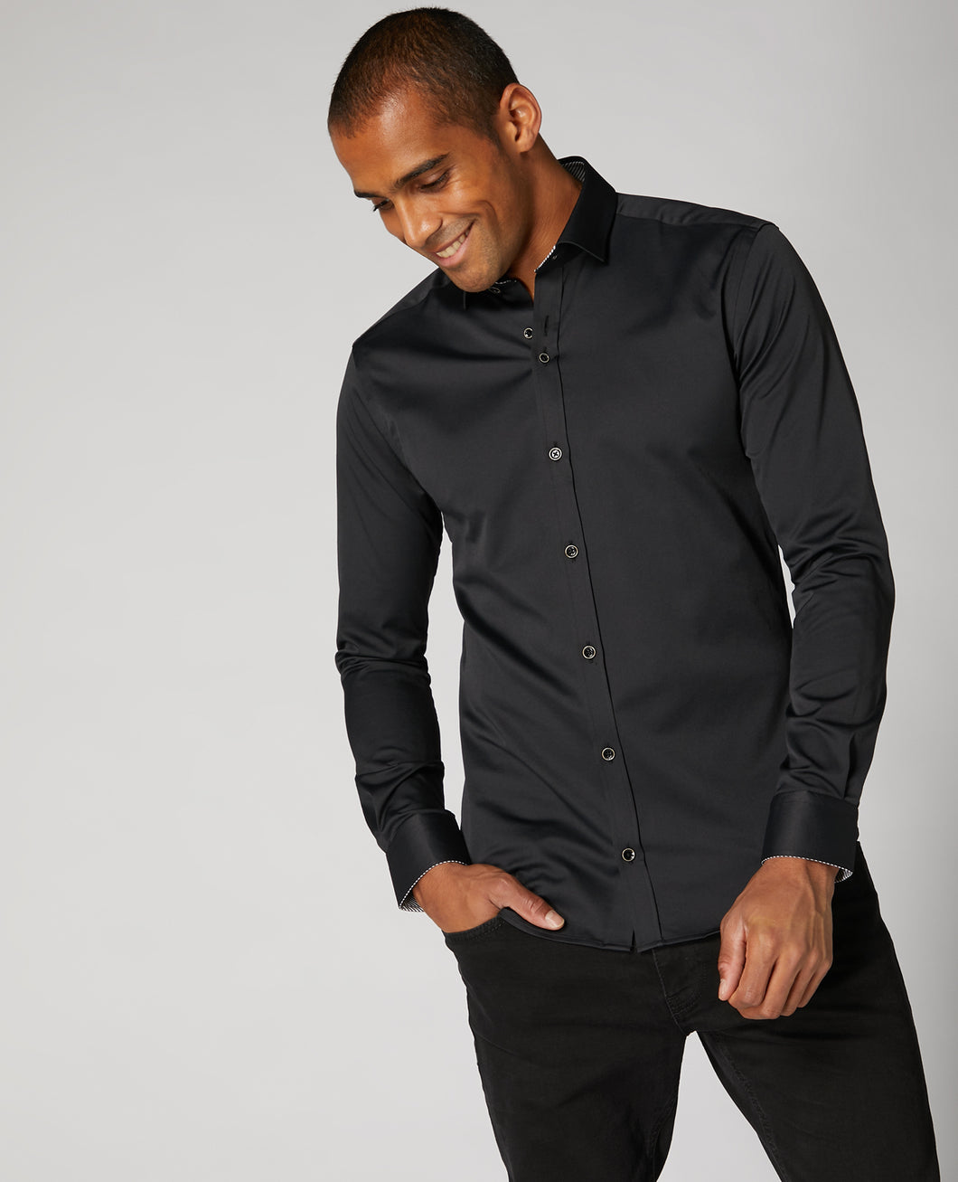 Remus Uomo Black Rome Long Sleeve Semi-Formal Shirt