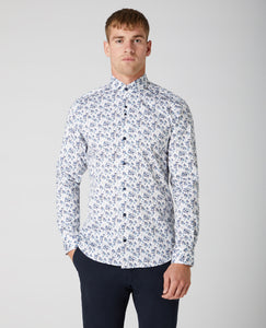 Remus Uomo Blue and White Seville Long Sleeve Semi-Formal Shirt
