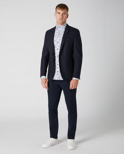 Remus Uomo Blue and White Seville Long Sleeve Semi-Formal Shirt