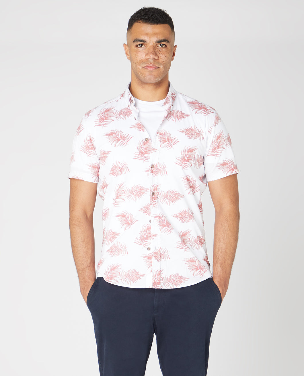 Remus Uomo Navy and White Rome Short Sleeve Casual Shirt