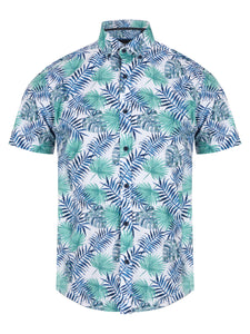 Remus Uomo Blue and White Seville Short Sleeve Casual Shirt 13709SS