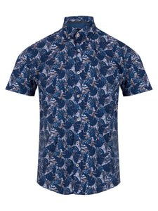 Remus Uomo Blue Seville Short Sleeve Casual Shirt 13711SS