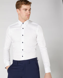 Remus Uomo White Rome Long Sleeve Formal Shirt 18436/Slim 01 White