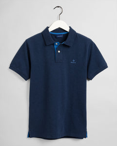 Gant Navy Contrast Collar Pique Top