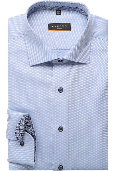 Eterna Slim Fit Textured Shirt Blue
