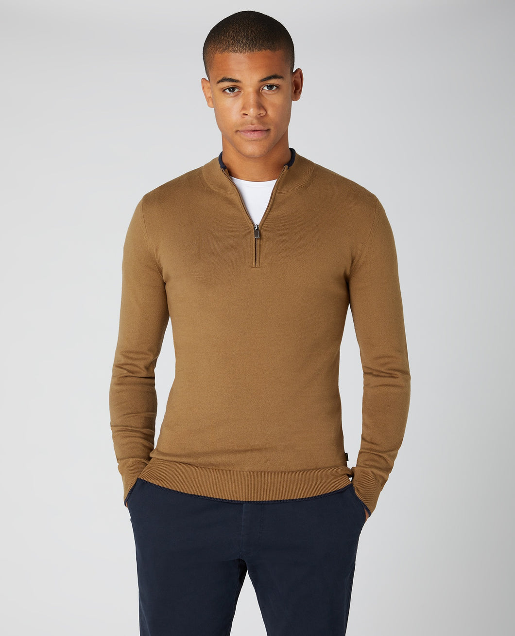 Remus Uomo Brown Long Sleeve Half Zip sweater