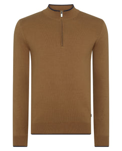 Remus Uomo Brown Long Sleeve Half Zip sweater