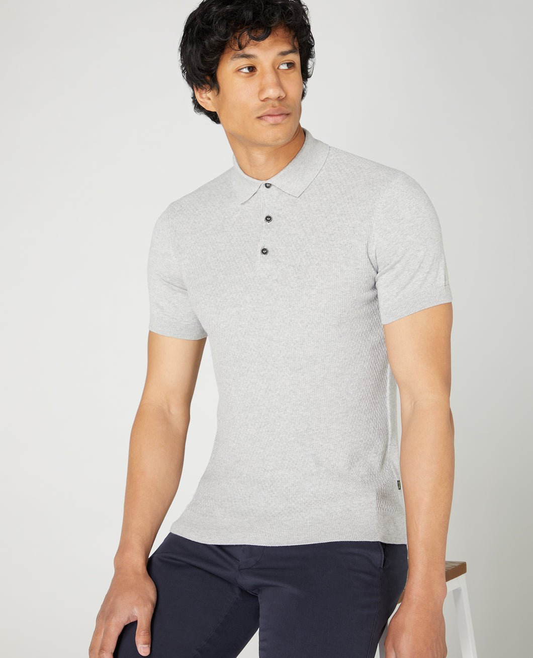 Remus Uomo Light Grey Short Sleeve 3 Button Polo Shirt