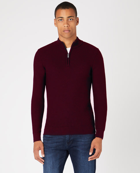 Remus Uomo Textured Half Zip Burgundy