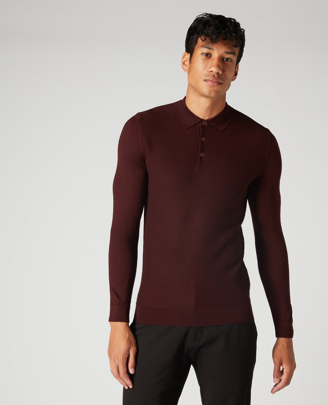 Long sleeve hot sale 3 button polo