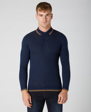 Load image into Gallery viewer, Remus Uomo Dark Blue Long Sleeve Polo 3 Button Polo Shirt

