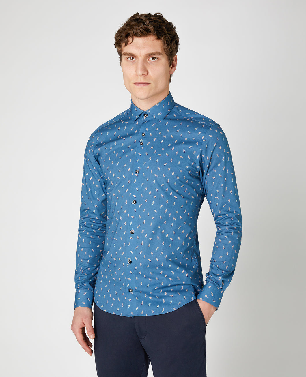 Remus Uomo Blue Rome Long Sleeve Semi-Formal Shirt 13058