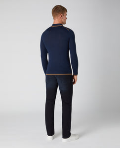 Remus Uomo Dark Blue Long Sleeve Polo 3 Button Polo Shirt