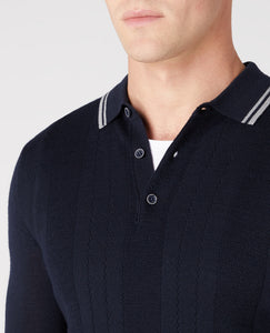 Remus Uomo Navy Long Sleeve Polo Half Button Polo Shirt 58779/Polo 78 Navy