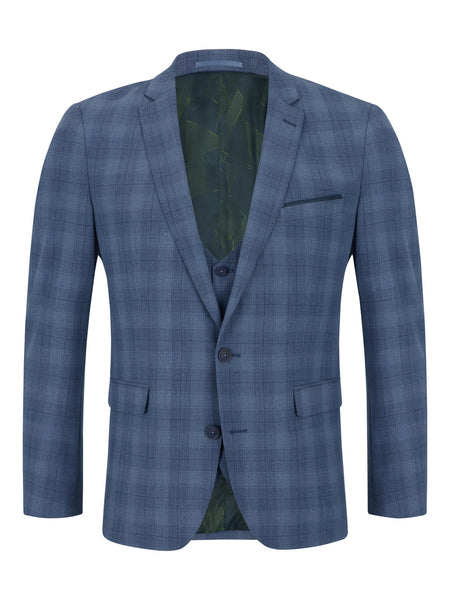 Remus Uomo Slim 3 Piece Suit Blue Check