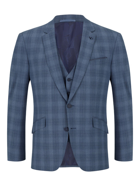 Remus Uomo Tapered 3 Piece Suit Blue Check