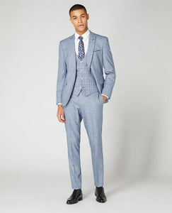 REMUS UOMO MARIO CONTRAST THREE-PIECE SUIT 32189/Slub 23 Light Blue