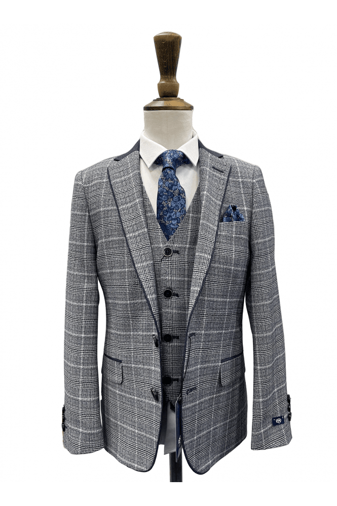 1880 CLUB Boys Tivoli Mix & Match Checked Jacket - Navy 15194
