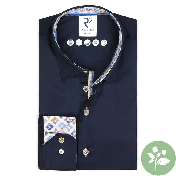 R2 Amsterdam Beige Button Shirt Navy
