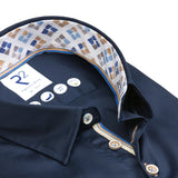 R2 Amsterdam Beige Button Shirt Navy